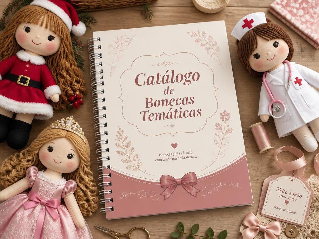 Mockup do bônus 3: Catálogo de Bonecas Temáticas